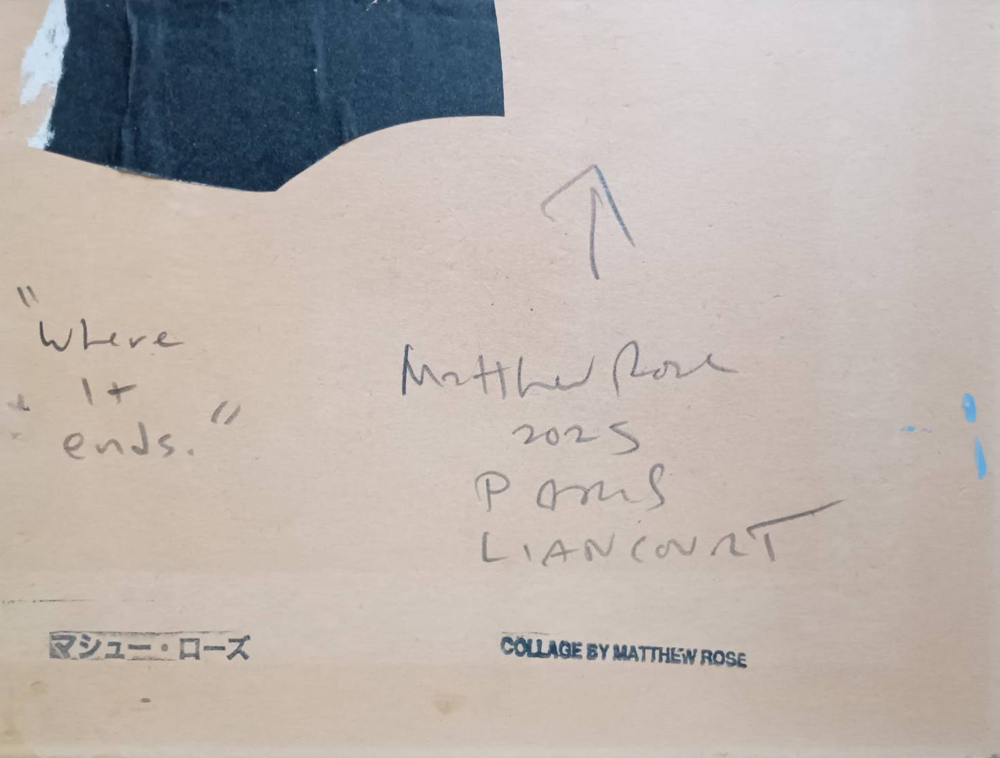 マシュー・ローズ|Where It Ends(2025年 オリジナル・コラージュ作品)24×18cm・直筆サイン入・板貼付