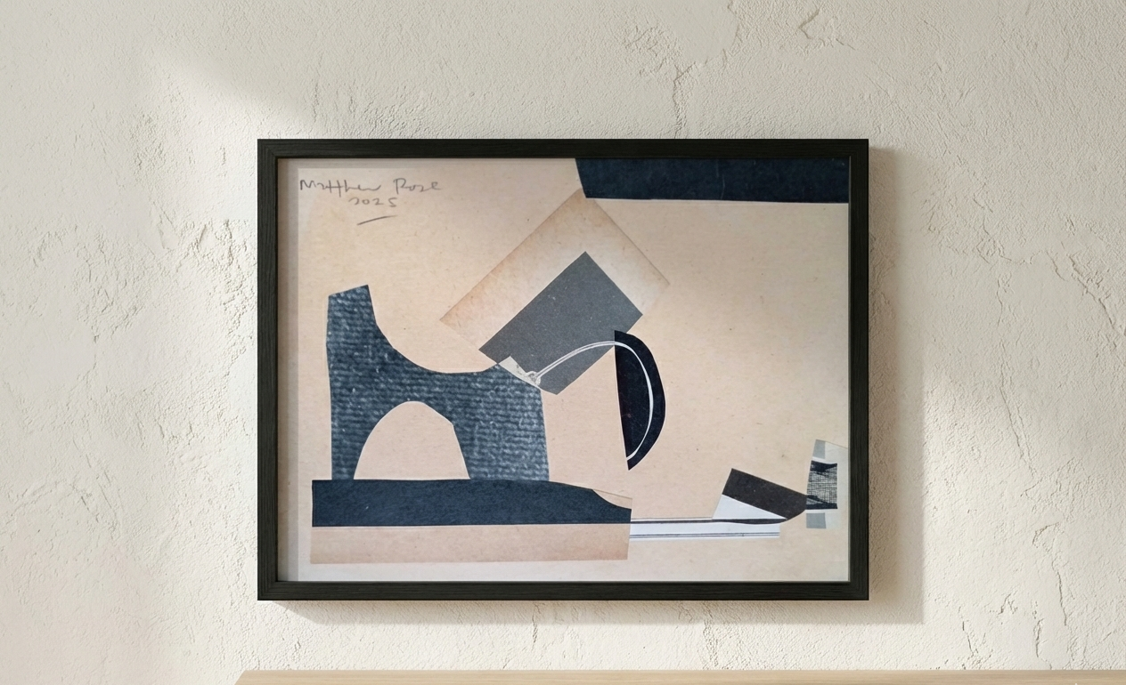 マシュー・ローズ｜Where It Ends（2025年 オリジナル・コラージュ作品）24×18cm・直筆サイン入・板貼付