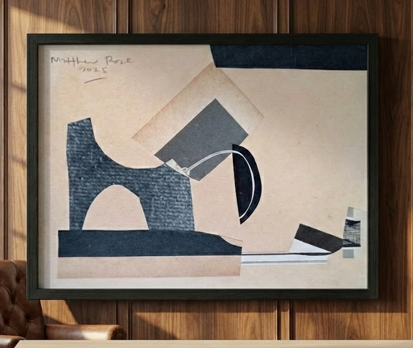 マシュー・ローズ｜Where It Ends（2025年 オリジナル・コラージュ作品）24×18cm・直筆サイン入・板貼付